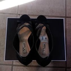 Nina Micro Glitter Open Toe Dress Shoes Color Black Size 8 $30