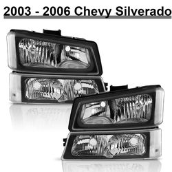 03-06 Chevy Silverado Black Clear Headlights Parking Lights