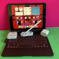 Apple IPad 9th Generation (10.2” Retina /Touch ID /IOS 18/ 2021 Model) 64GB with Pen, Keyboard  & Accessories