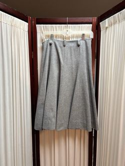 Gray Wool Blend Midi Flare Skirt
