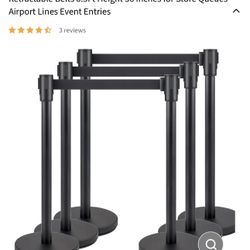 6 Packs Crowd Control Stanchion Set Black Retractable Belts 6.5Ft Height 36 Inches for Store Queues Airport Lines Event Entries