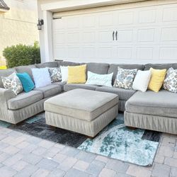 Gray Family Size Sectional and Ottoman 