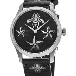 GUCCI G-Timeless Bee and Star Motif Black Dial Leather Strap unisex  Watch