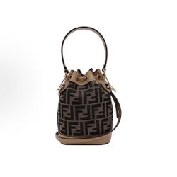 FENDI Mon Tresor detachable shoulder strap drawstring open and close FF fabric calfskin bucket bag handbag cross-body bag shoulder bag(20)84