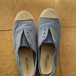 Pre loved Hampton Canvas Plum Plimsolls - in pale blue colour. Size Eu 37