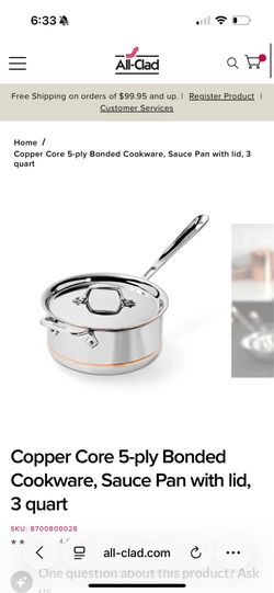 All Clad copper core 3qt sauce pan