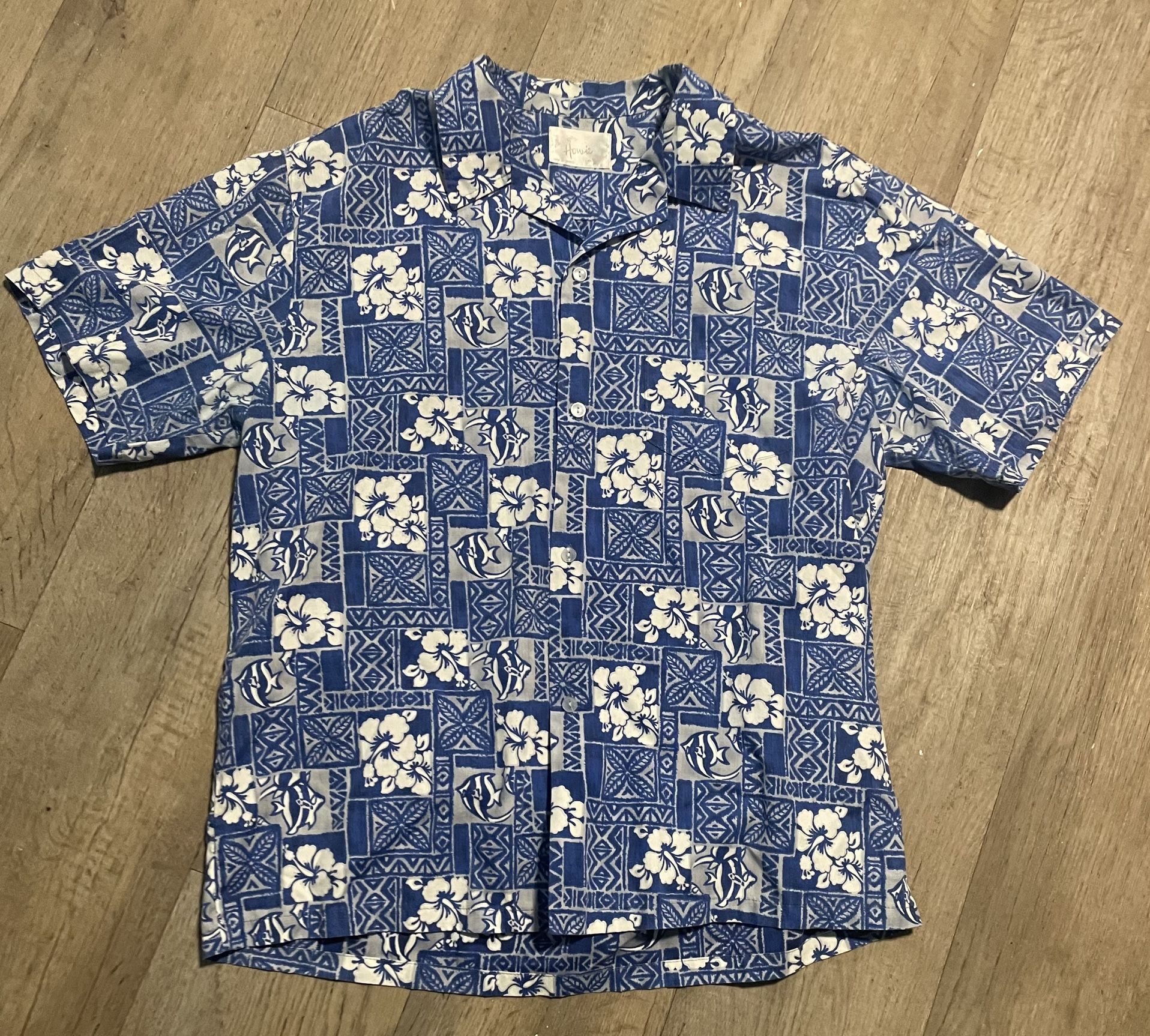 Howie Made in Hawaii Tropical Print Hawaiian Shirt Blue Size XL