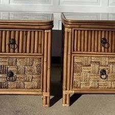 Rattan Wicker Tempered Glass Top Nightstands 24” w x 26 1/2” H x 18” d