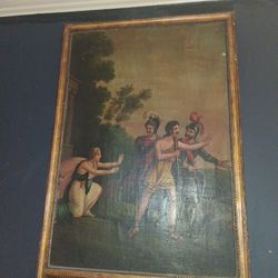 18th Century French PAINTING AND MIRROR