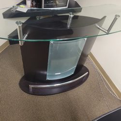 Dark Brown (Espresso) Glass Table Top with Shelves in the Back $500 OBO
