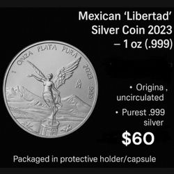 1 Onza 2023. Silver coin Of Mexico 