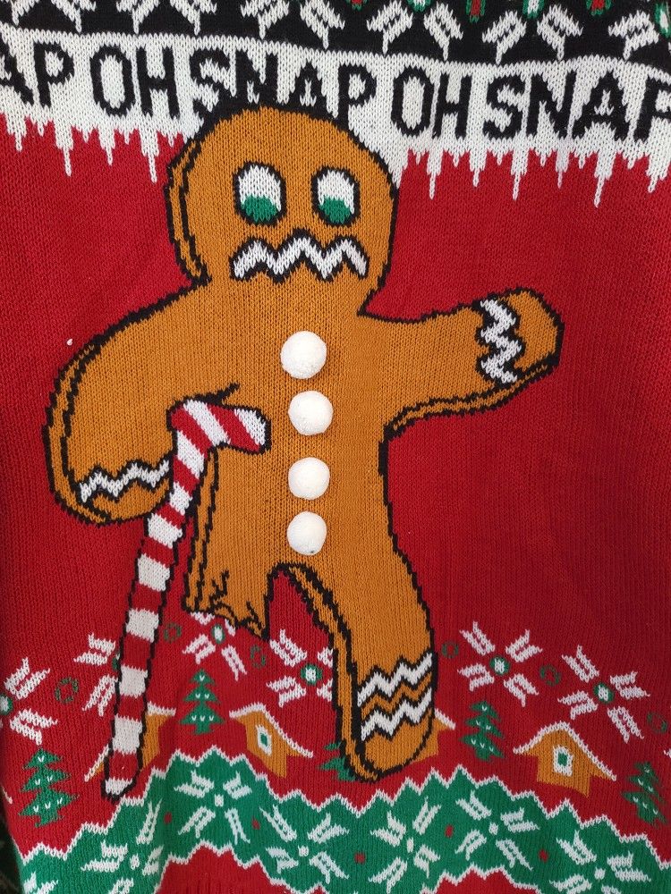 Gingerbread Man Oh Snap with candy cane Ugly Christmas Sweater medium 