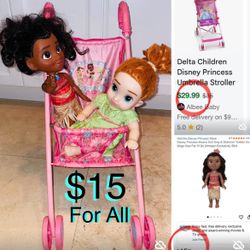 $15 Disney Bundle Princesses Dolls and Disney Stroller
