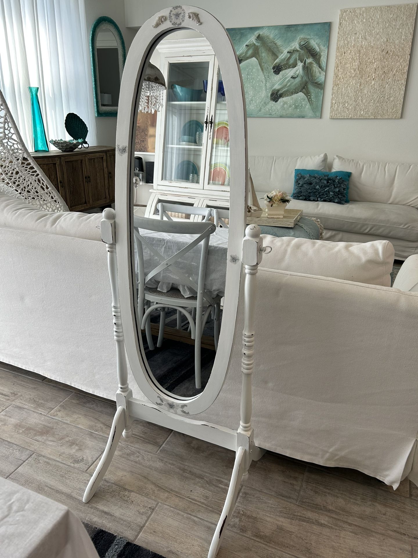 Beautiful Cheval Mirror refurbished, painted and decoupaged was $149 Asking $85. Pick up in Palm Bay