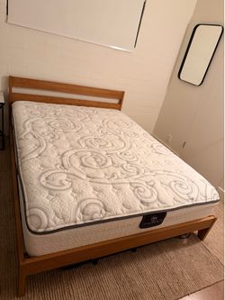 Mid-Century Modern Queen Bed Frame & Mattress