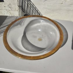 Glass Serving Or Fruit Bowl, Gold Rim