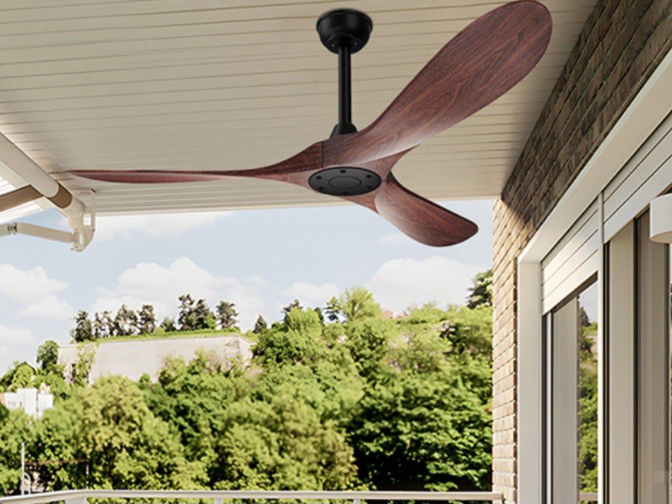 KASSAS 52in 3-blade Ceiling Fan Indoor/outdoor Black With Wood Blades And Remote New 