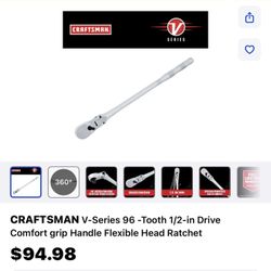 CRAFTSMAN V-Series 96 -Tooth 1/2-in Drive Comfort grip Handle Flexible Head Ratchet