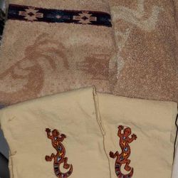 X6 HIGH QUALITY NEW KOKOPELLI'S DANCE SOUTHWESTERN XL BATH TOWELS KAY DEE DESIGNS GECKO LIZARD HAND TOWELS