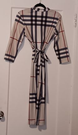 Beige, Tan, Black and Red Striped Dress