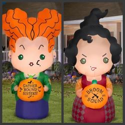 5Ft Hocus Pocus Sandersen Sisters Winifred & Mary Sandersen Halloween Inflatable Yard Decor Props