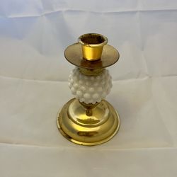Brass And Milk Glass Hobnail Taper Candle Stick
