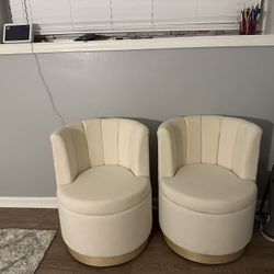 2 Cream Colored Storage Chairs