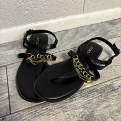 Black And Gold Strap Sandals 