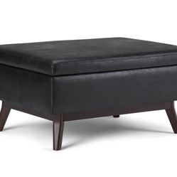 Black Leather Ottoman 