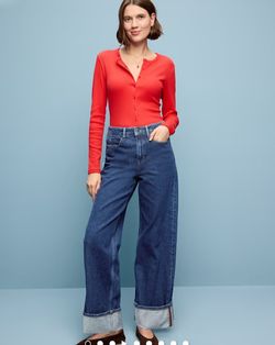 Women's High-Rise Wide-Leg Cuffed Jeans