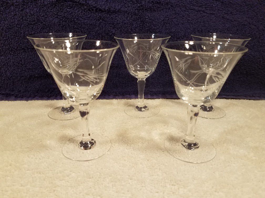 5x Princess house - etched crystal - stemmed Liqueur glasses - collectable vintage glass