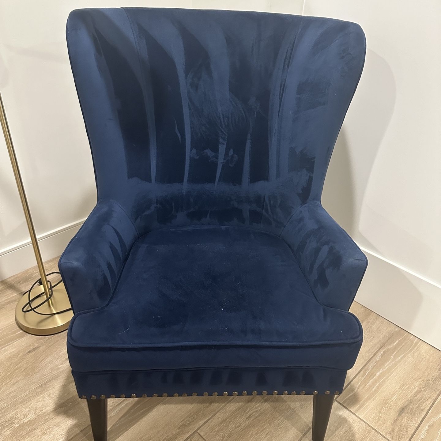 Blue velvet wing back Chair 