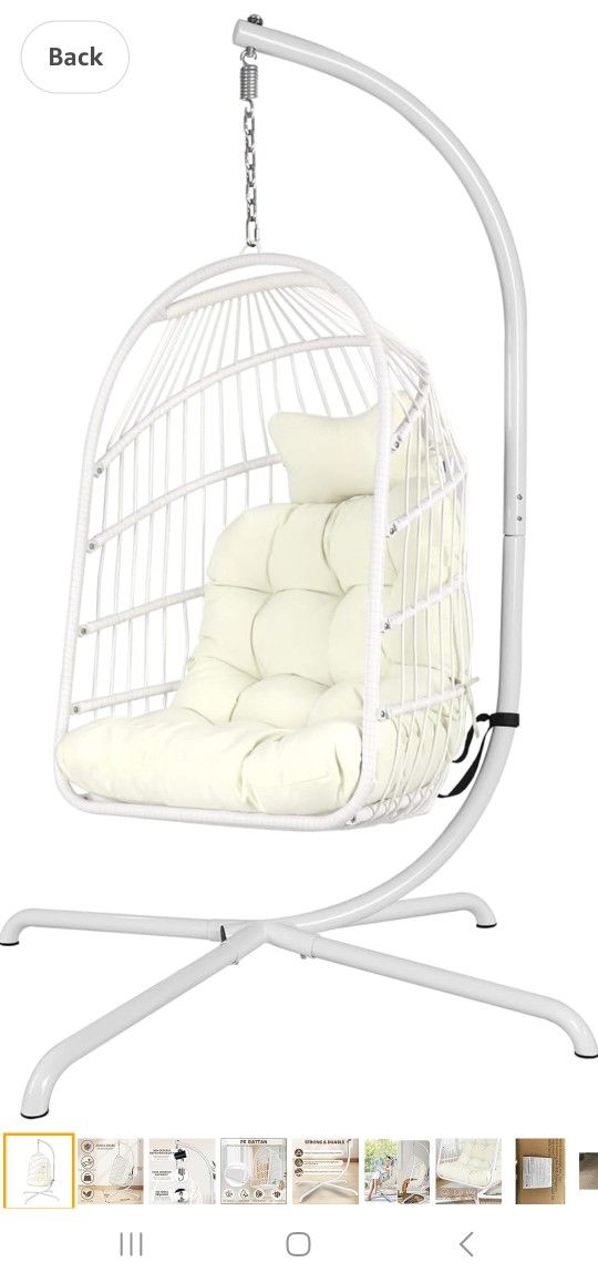 Chihee Egg Chair with Ultra Strong Stand and Cushion Foldable Wicker Rattan Hanging Chair Swing Chair Indoor Outdoor Patio Lounging Chair Hammock