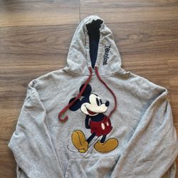 DISNEYLAND Mickey Mouse Lined Hoodie Adult 2XL  Gray Embroidered Chenille Patch