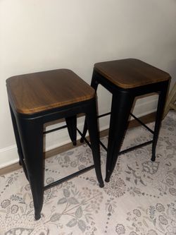 Set of 2 Industrial Metal Bar Stools