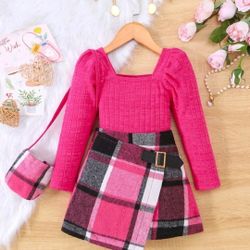 New Pink Plaid Skirt Set 