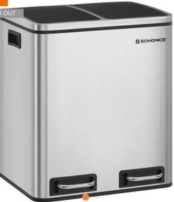 SONGMICS 2 x 4 Gallon Silver Step Trash Can with 2 Bucket