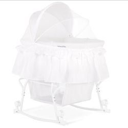 Dream On Me Lacy Portable 2-in-1 Bassinet & Cradle with Full Canopy, Storage Basket, Locking Wheels, Lightweight Frame, JPMA & BSA Certified, Includes