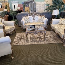 7 PC Hand Carved Set ( Sofa, Love Seat, 2 Chairs, 2 End Tables and 1 coffee table)