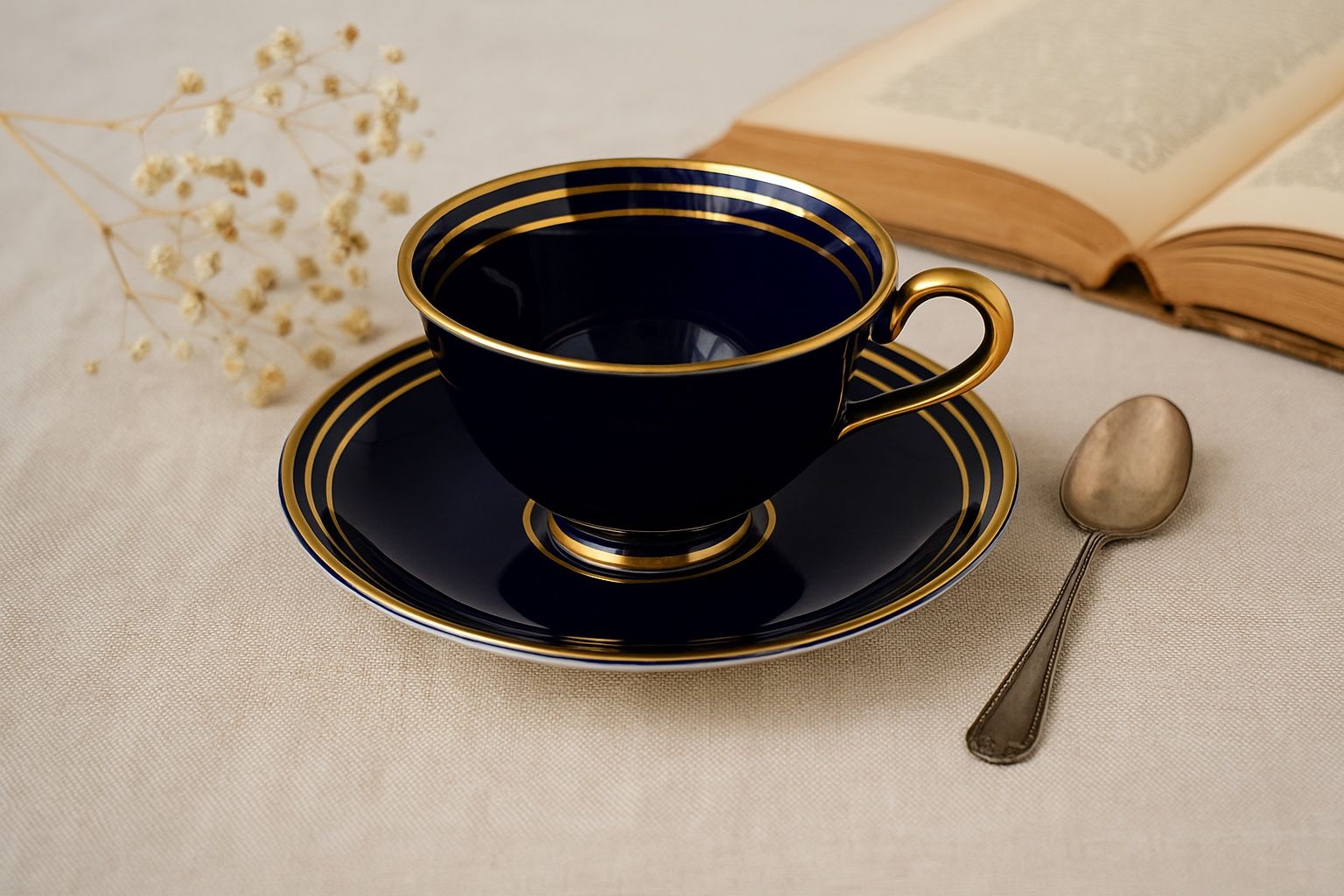 Lindner Kups Bavaria 1930s Echt Cobalt Gold Trim 188 Oval Espresso Cup & Saucer