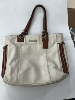Coach Leather Tote Cream Legacy Brown Trim Authentic