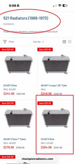 Datsun 521 Champion CC487 3 Row Aluminum Radiator