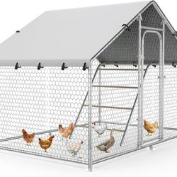 10 x 5 x 6.4 FT Metal Chicken Coop, Chicken Run with Cover