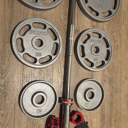 IVANKO’s  Olympic Weight Plates  (45s, 35s, 25s & 10s) In New Condition; Plus Titan 6ft Bar. Total: 270 lbs.