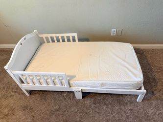 White Wood Toddler Bed with Mattress