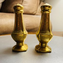Antique Gold Salt And Pepper Shakers With Beautiful Floral Design 