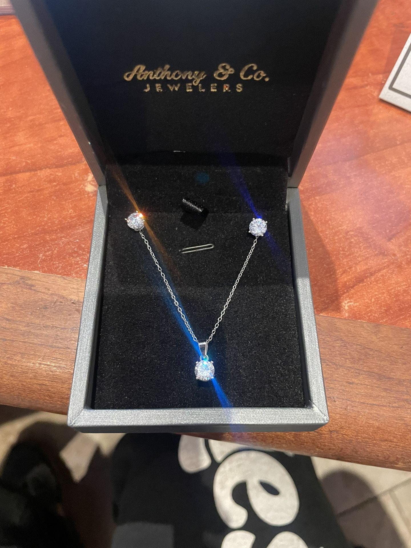Sterling 925 Silver With Diamond Necklace And Earring Set F
