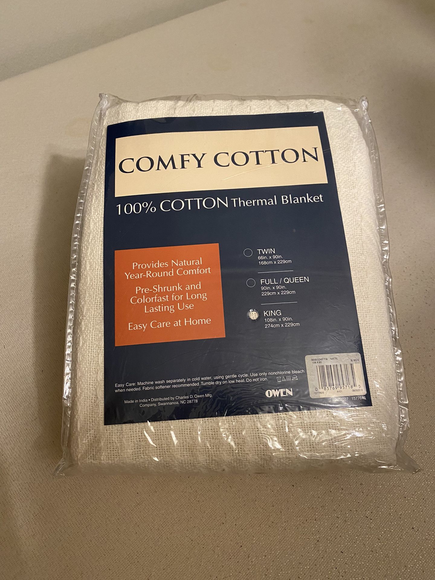 NEW King Size Cotton Thermal Blanket - Natural 