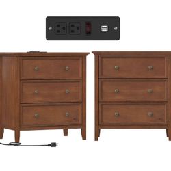 New in box /2pcs/3 Drawers and Chargingo Station, Solid Wood Nightstand Organizer for Bedroom