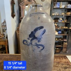 Antique H. Heston & Co. Blue Decorated Stoneware Jug